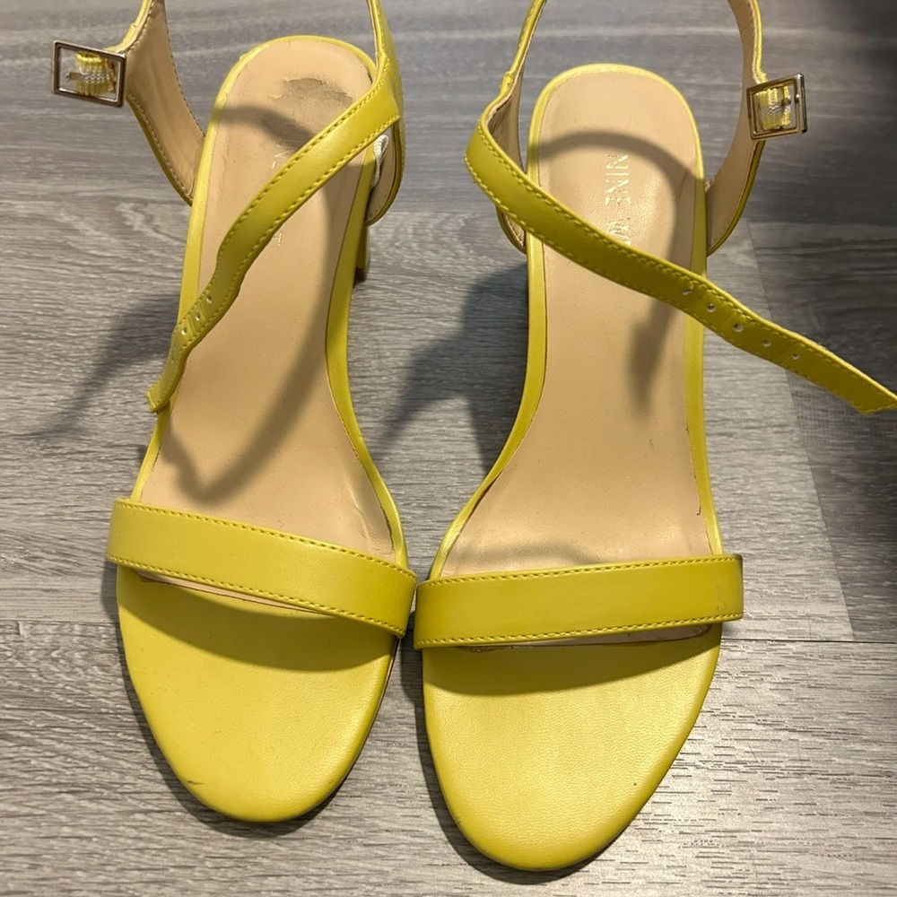 Nine West Yellow Strappy Block Heel Sandals